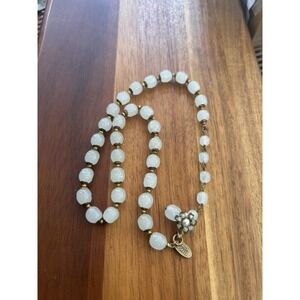 MIRIAM HASKELL Signed White Milk Glass Necklace 16"